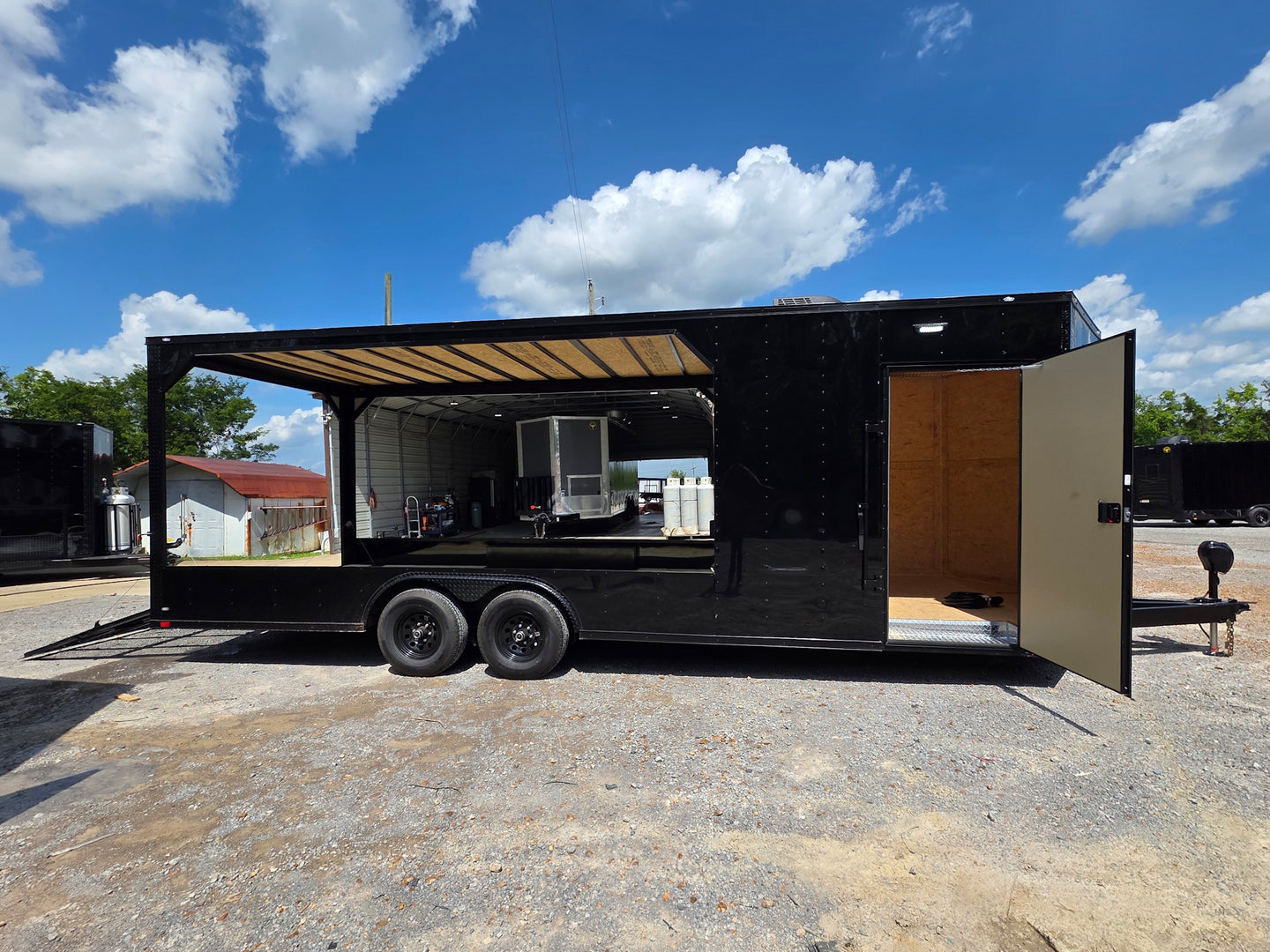 8.5' X 24' Custom Black Hybrid Enclosed Trailer (2) 5,200 lb Axles Open left angle picture 