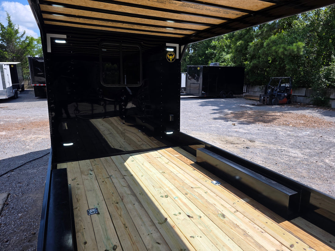 8.5' X 24' Custom Black Hybrid Enclosed Trailer (2) 5,200 lb Axles Porch back left angle picture 