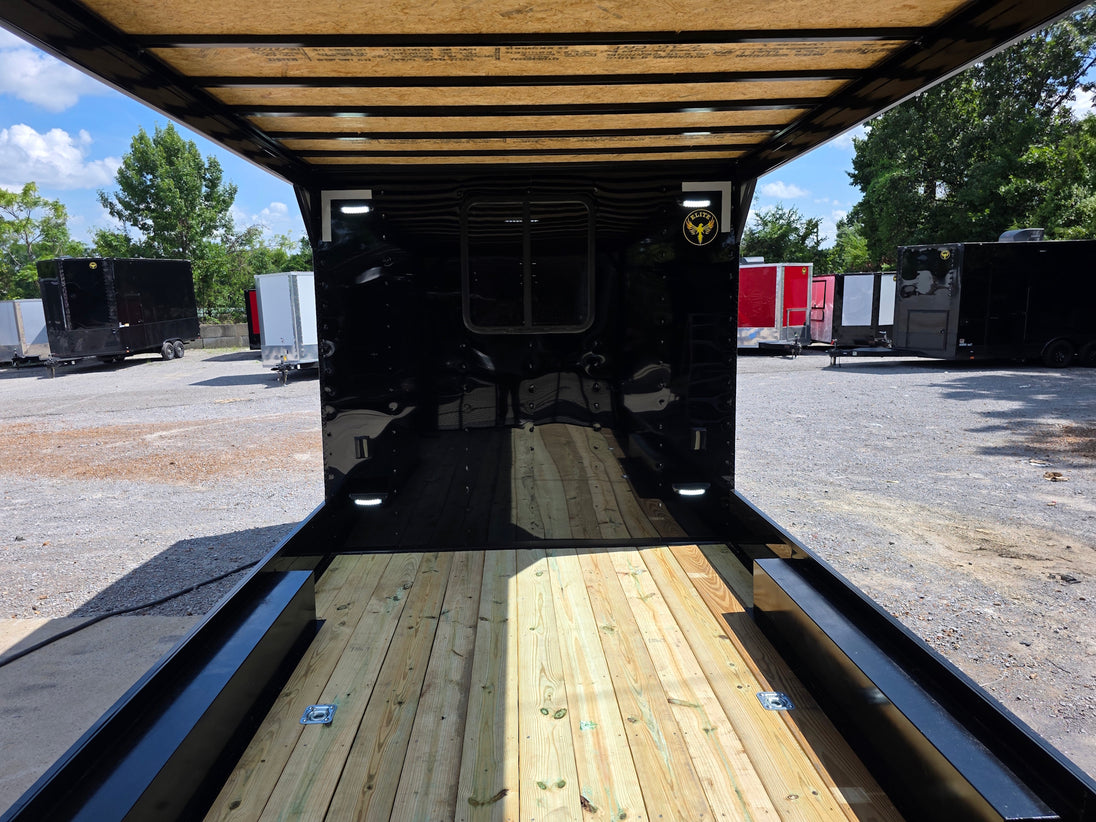 8.5' X 24' Custom Black Hybrid Enclosed Trailer (2) 5,200 lb Axles Porch back side picture 