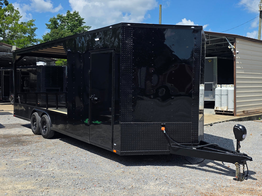 8.5' X 24' Custom Black Hybrid Enclosed Trailer (2) 5,200 lb Axles front left angle picture 