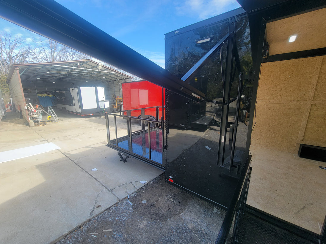 8.5' X 24' Custom Enclosed Stage Trailer Mobile Cigar Lounge Awning Arm View