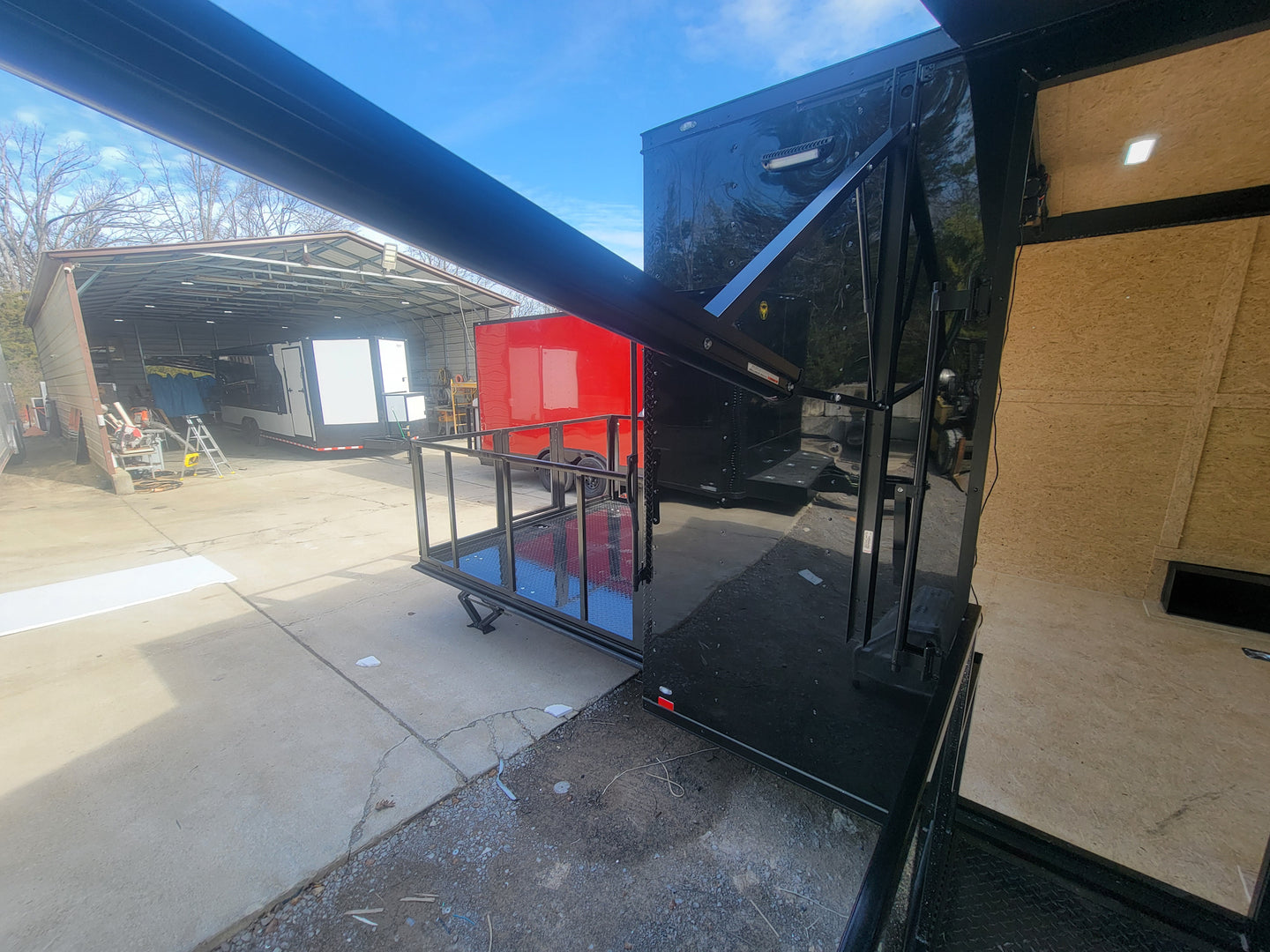 8.5' X 24' Custom Enclosed Stage Trailer Mobile Cigar Lounge Awning Arm View