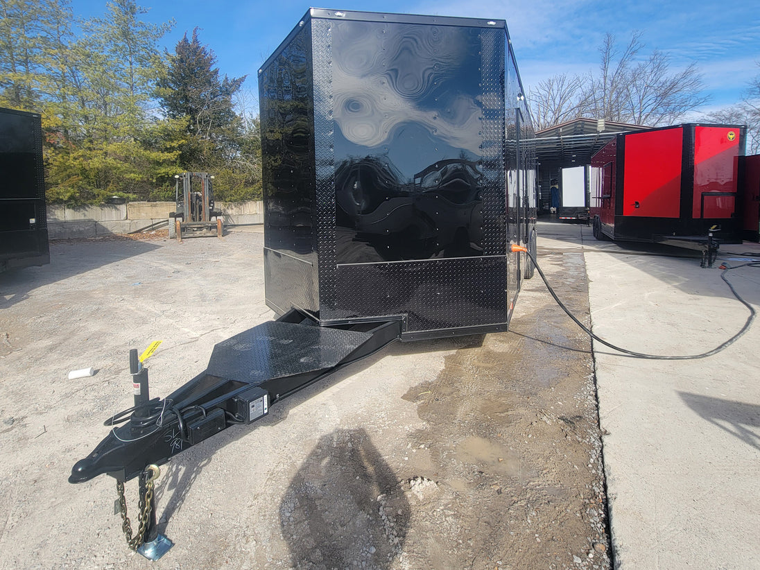 8.5' X 24' Custom Enclosed Stage Trailer Mobile Cigar Lounge Driver Side Front Corner Shot