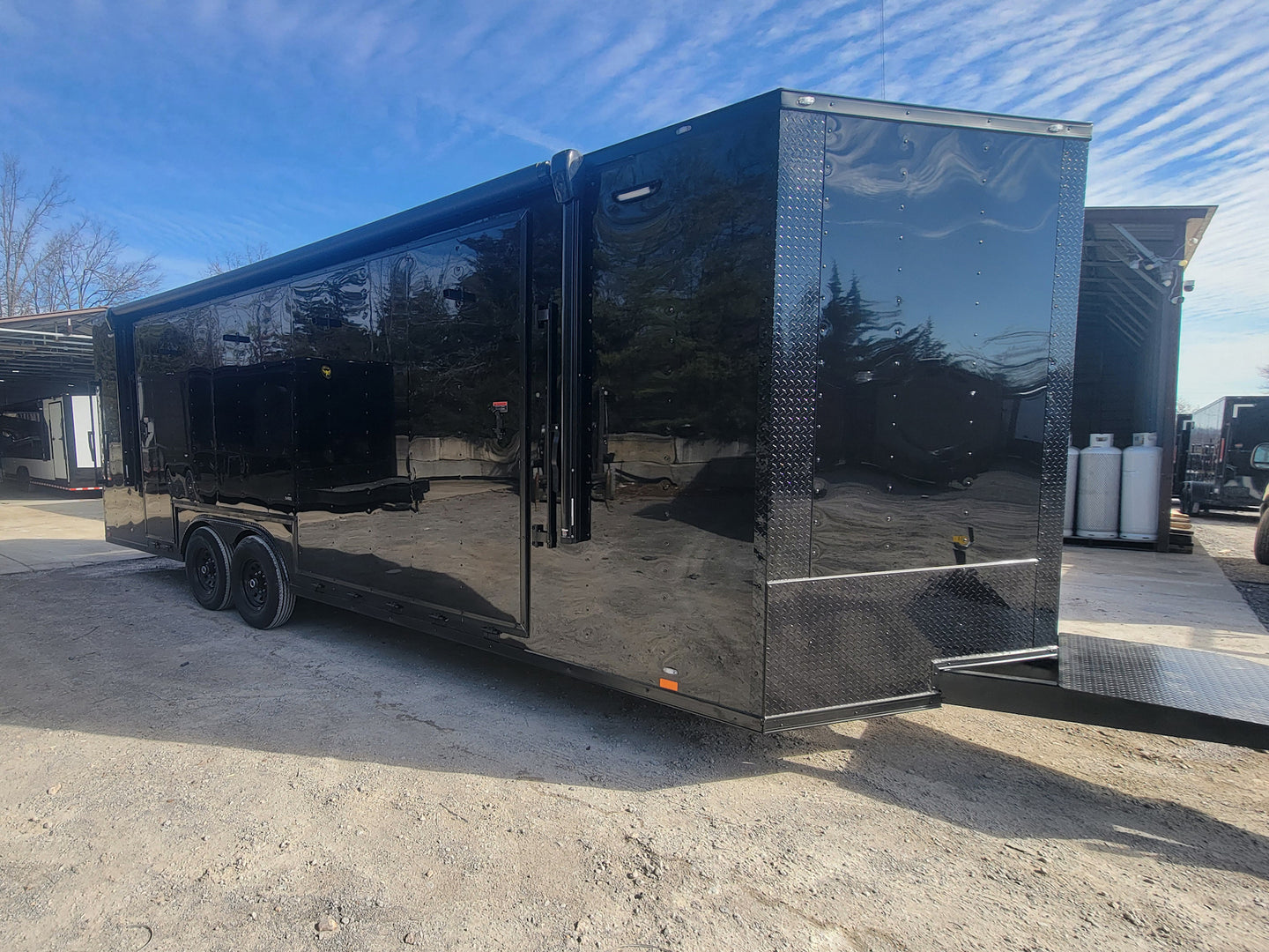 8.5' X 24' Custom Enclosed Stage Trailer Mobile Cigar Lounge Passenger Side Front Corner Shot 
