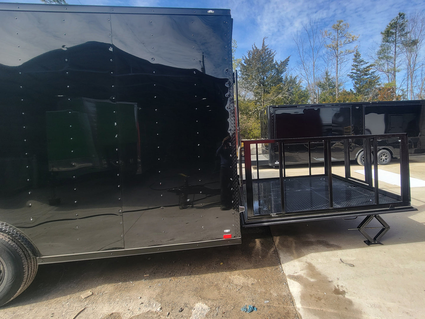 8.5' X 24' Custom Enclosed Stage Trailer Mobile Cigar Lounge Rear Stage Drivers Side Shot 