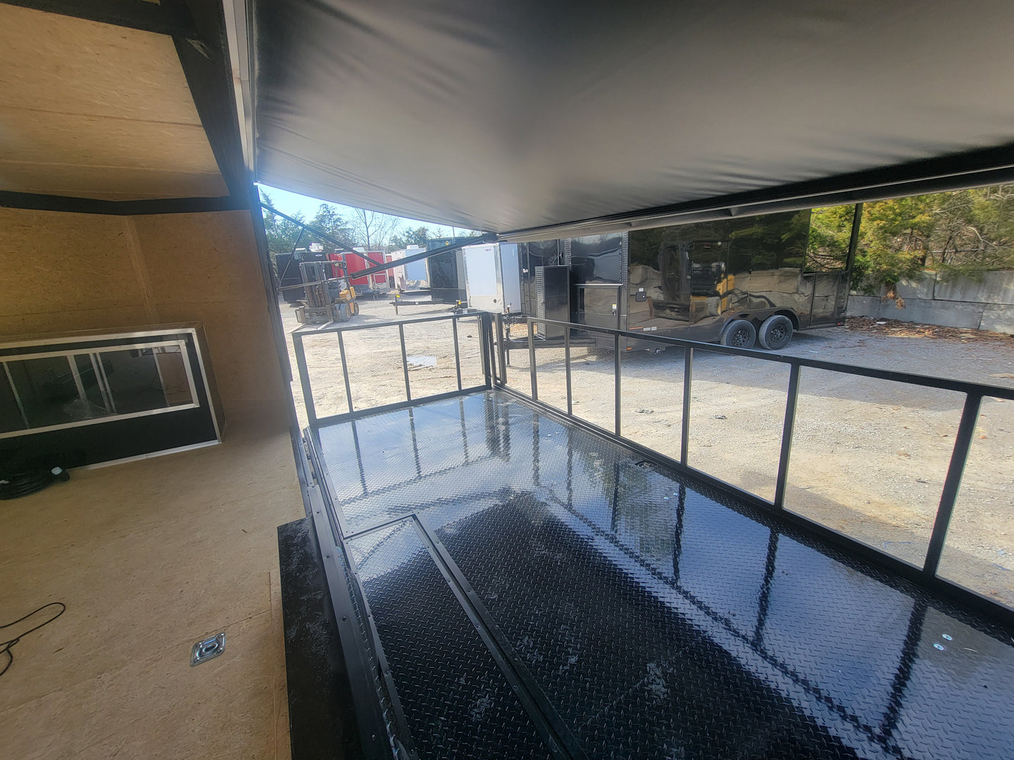 8.5' X 24' Custom Enclosed Stage Trailer Mobile Cigar Lounge Stage and Under Awning View
