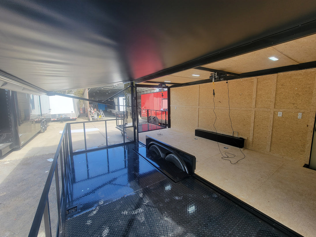 8.5' X 24' Custom Enclosed Stage Trailer Mobile Cigar Lounge Under Awning Shot 