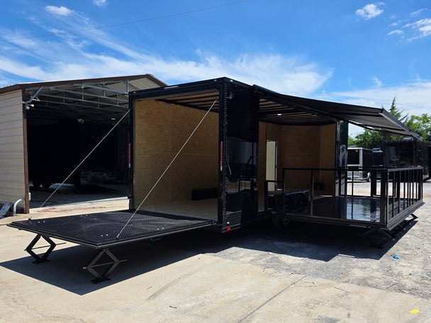 8.5' X 24' Custom Stage and Marketing Showcase Enclosed Trailer Open back right angle picture 