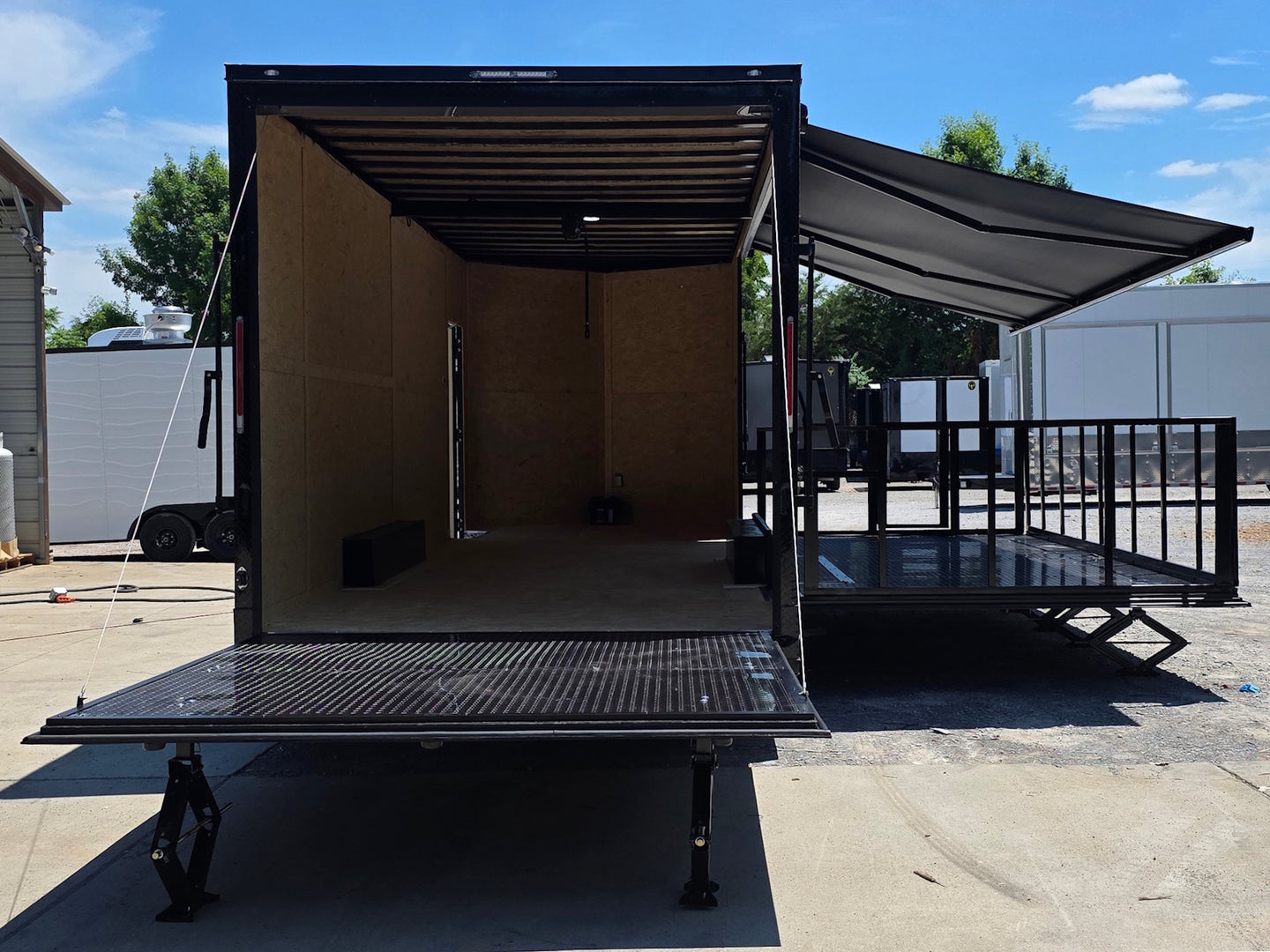 8.5' X 24' Custom Stage and Marketing Showcase Enclosed Trailer Open back side picture 