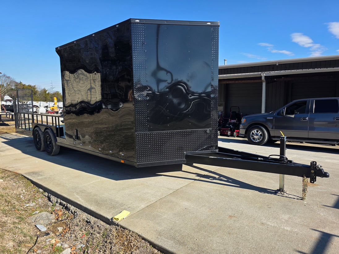 8.5' X 24' Hybrid Trailer Black With Black Out Package 7K Axles front left angled view picture 