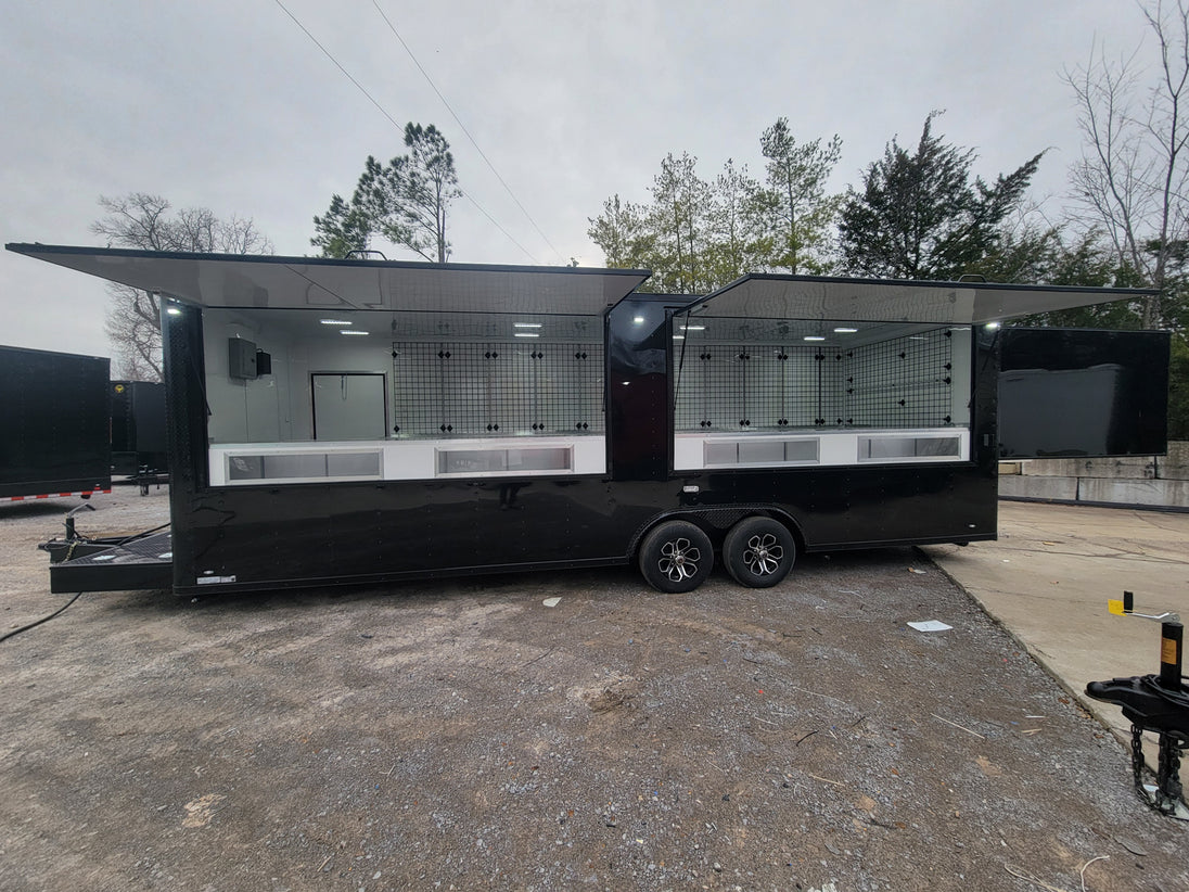 8.5_X_26_Custom_Enclosed_Merchandise_and_Marketing_Trailer_with_Black_Out_Trim, Specific View. 