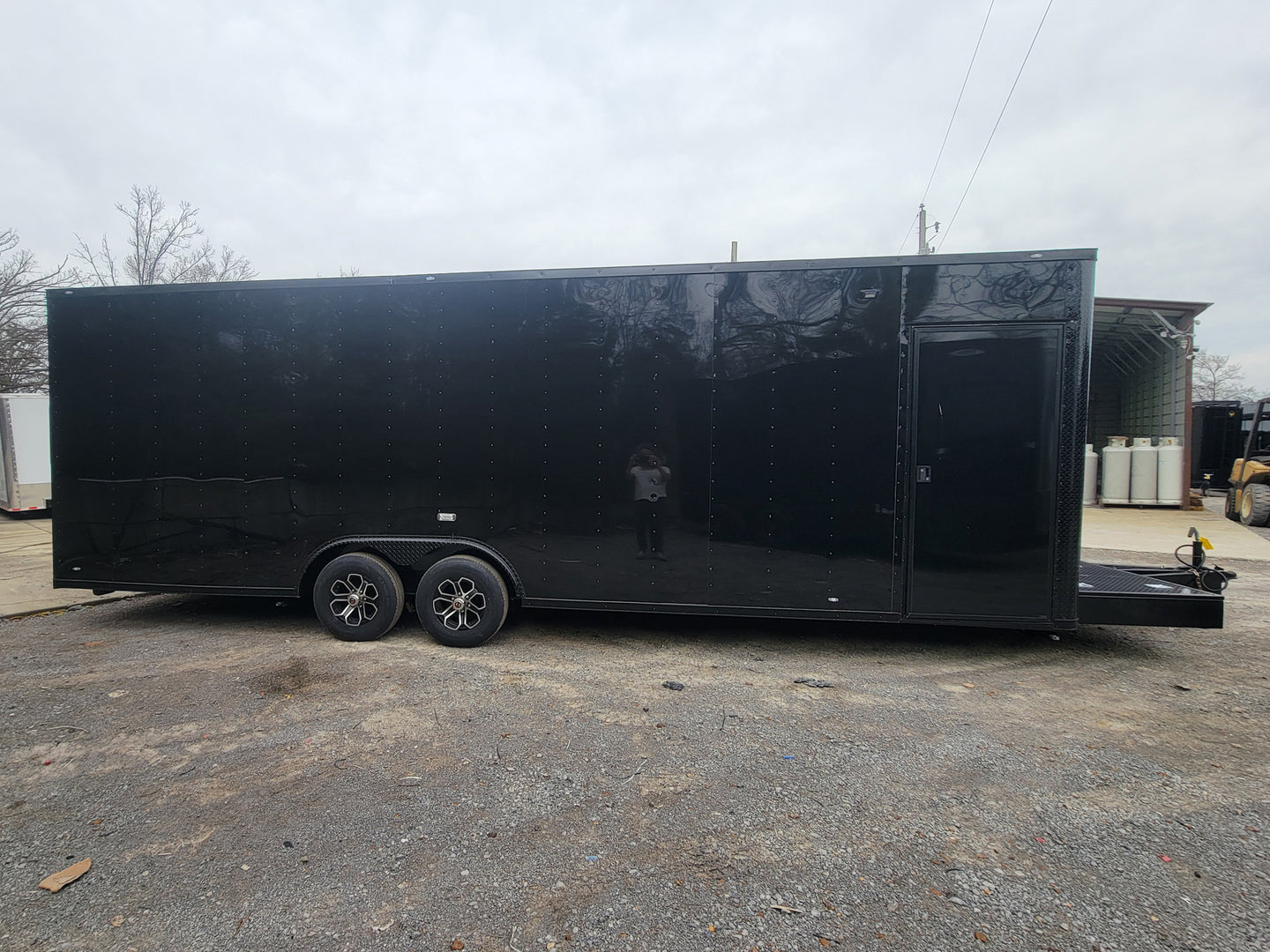 8.5' X 26' Custom Enclosed Merchandise and Marketing Trailer with Black Out Trim, Reference View. 