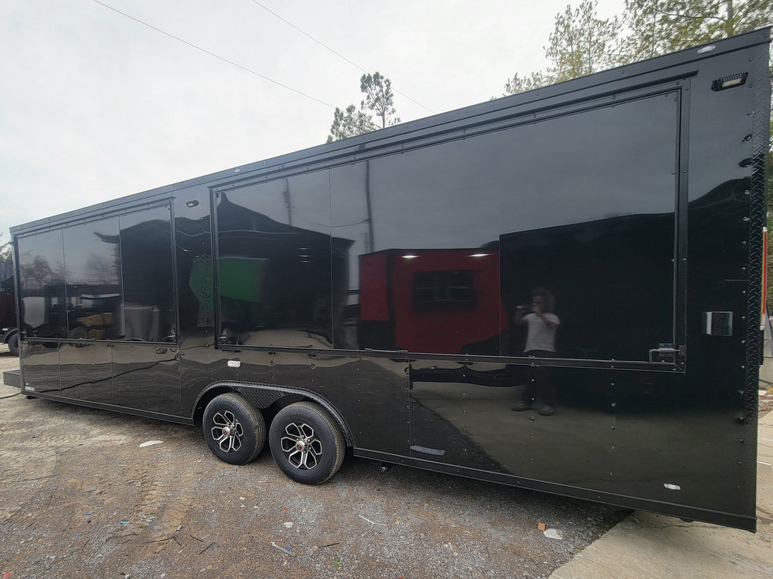 8.5' X 26' Custom Enclosed Merchandise and Marketing Trailer with Black Out Trim