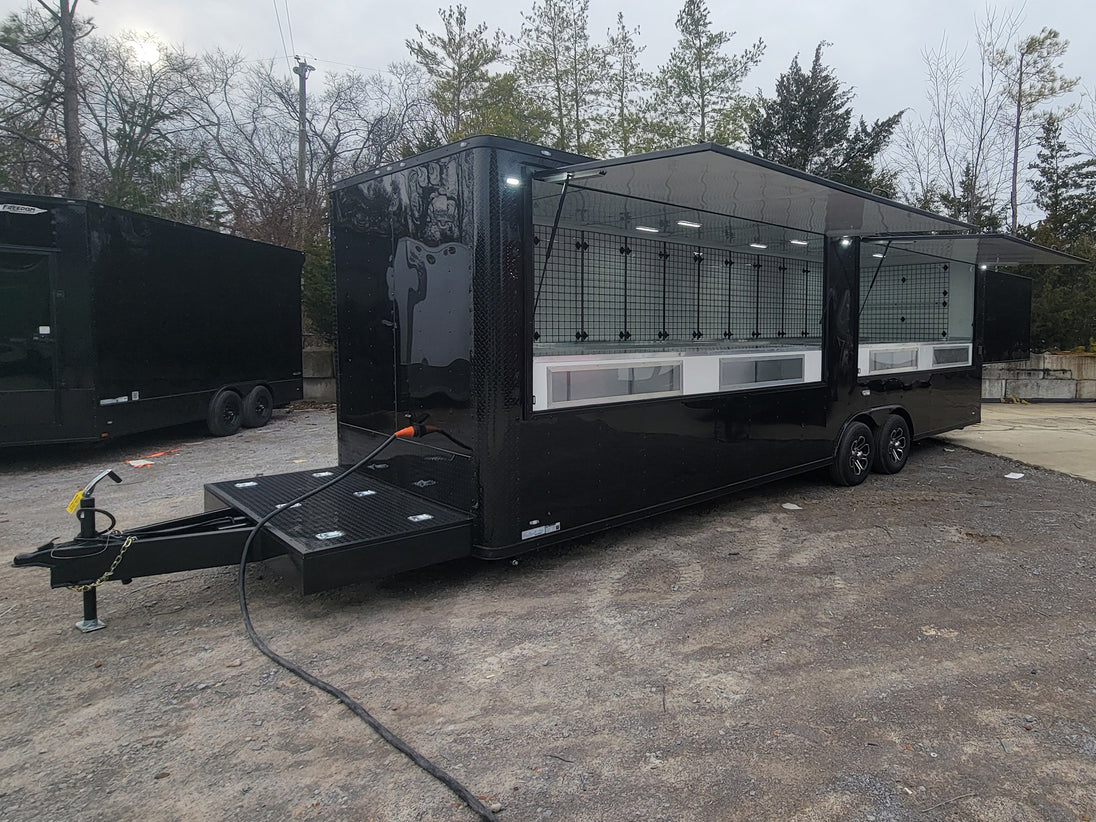 8.5' X 26' Custom Enclosed Merchandise and Marketing Trailer with Black Out Trim, General View. 