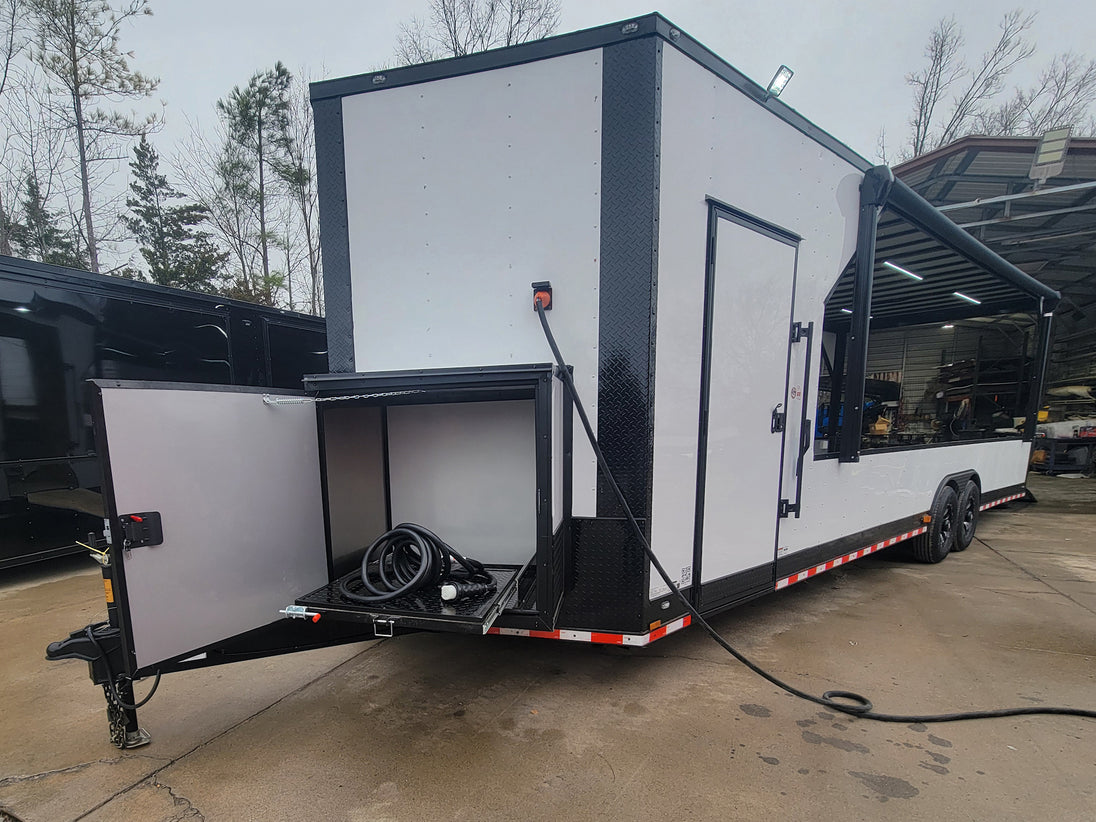 8.5' X 30' Custom White With Blackout Trim Hybrid Enclosed Trailer-29