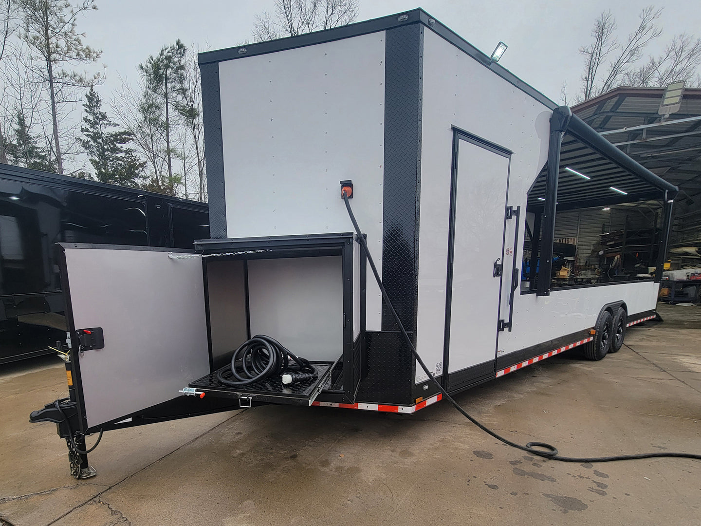 8.5' X 30' Custom White With Blackout Trim Hybrid Enclosed Trailer-29