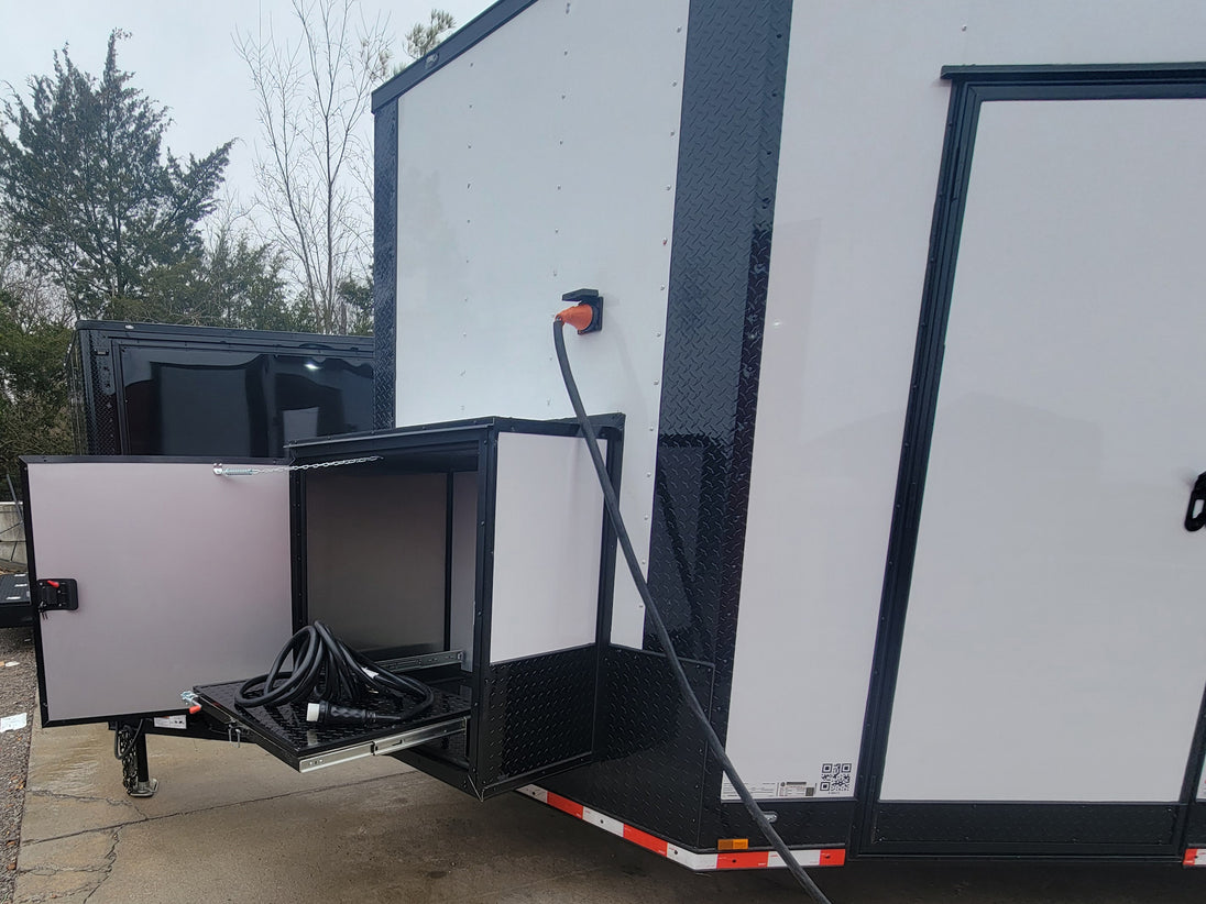 8.5' X 30' Custom White With Blackout Trim Hybrid Enclosed Trailer-30