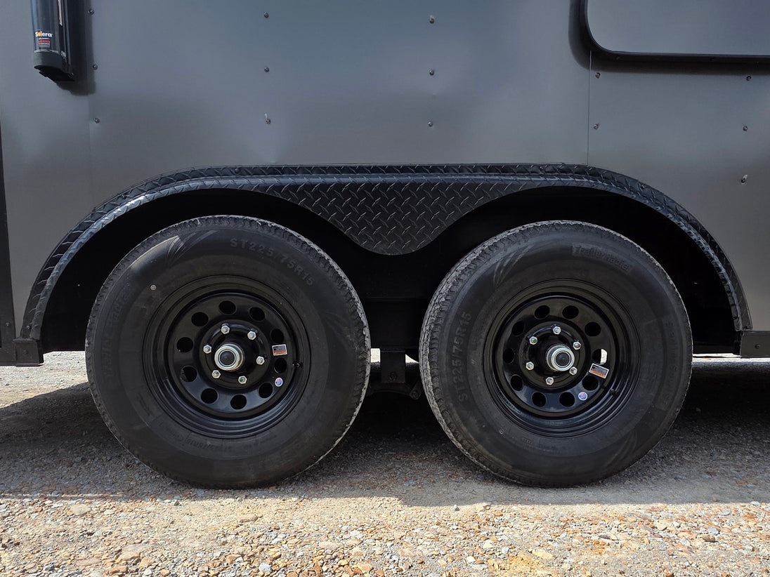 8.5'x16' Charcoal W/ Black Out Trim V-Nose Dual Awning Concession Trailer Axel picture