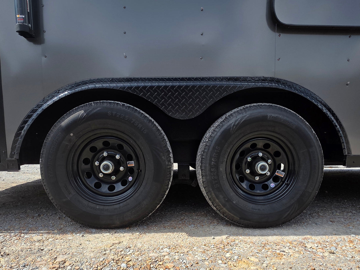 8.5'x16' Charcoal W/ Black Out Trim V-Nose Dual Awning Concession Trailer Axel picture