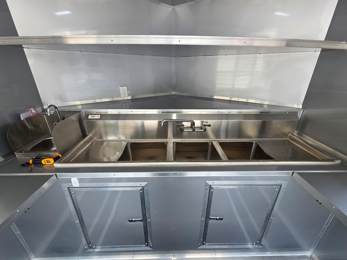 8.5'x16' Charcoal W/ Black Out Trim V-Nose Dual Awning Concession Trailer Cabinet picture 