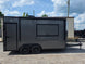 8.5'x16' Charcoal W/ Black Out Trim V-Nose Dual Awning Concession Trailer Left side picture 