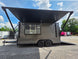 8.5'x16' Charcoal W/ Black Out Trim V-Nose Dual Awning Concession Trailer Open right side picture 