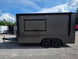 8.5'x16' Charcoal W/ Black Out Trim V-Nose Dual Awning Concession Trailer Right side picture 