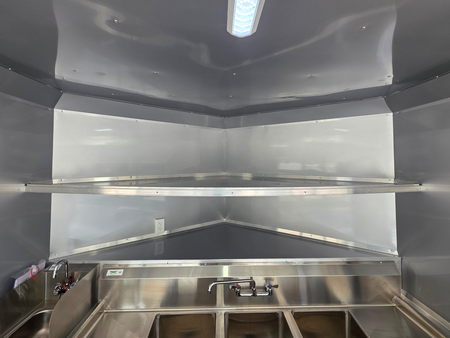 8.5'x16' Charcoal W/ Black Out Trim V-Nose Dual Awning Concession Trailer Shelve picture 