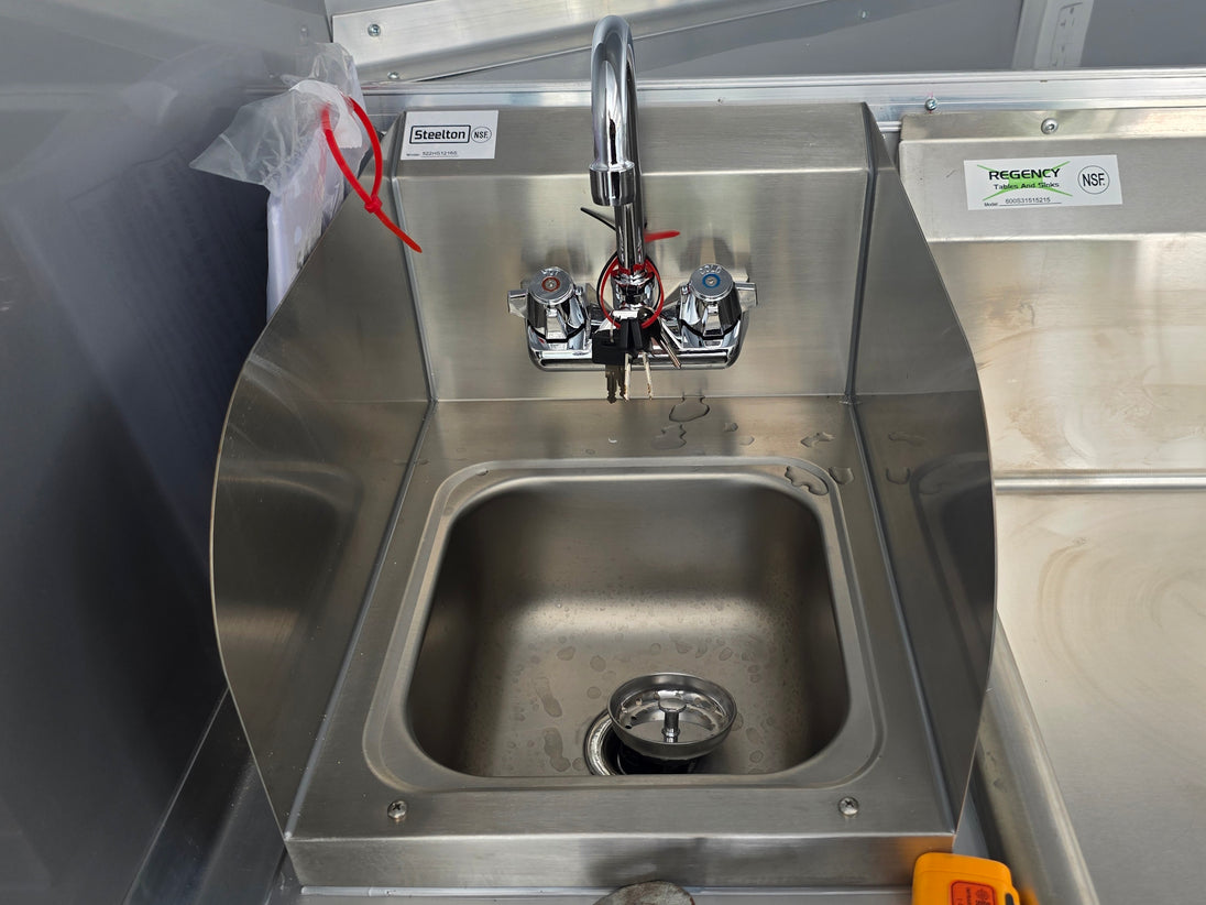 8.5'x16' Charcoal W/ Black Out Trim V-Nose Dual Awning Concession Trailer Sink picture 