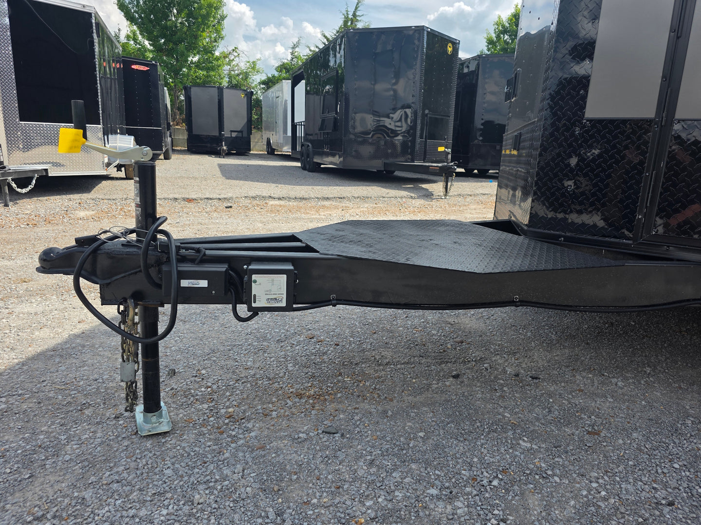 8.5'x16' Charcoal W/ Black Out Trim V-Nose Dual Awning Concession Trailer Tongue picture 