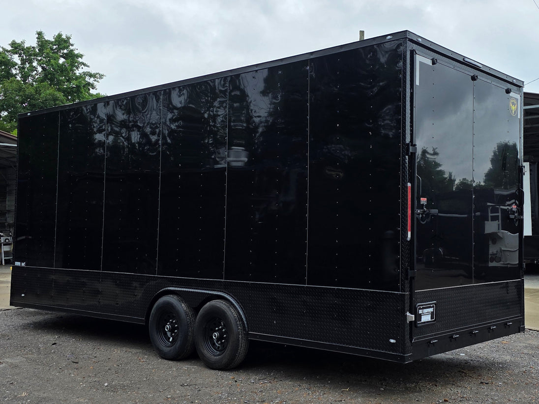 8.5'x24' Black Custom Event Stage Trailer w/ 16' Fold-Down Stage Back left angle picture 