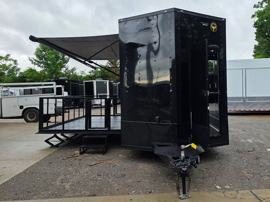 8.5'x24' Black Custom Event Stage Trailer w/ 16' Fold-Down Stage Open front side picture 