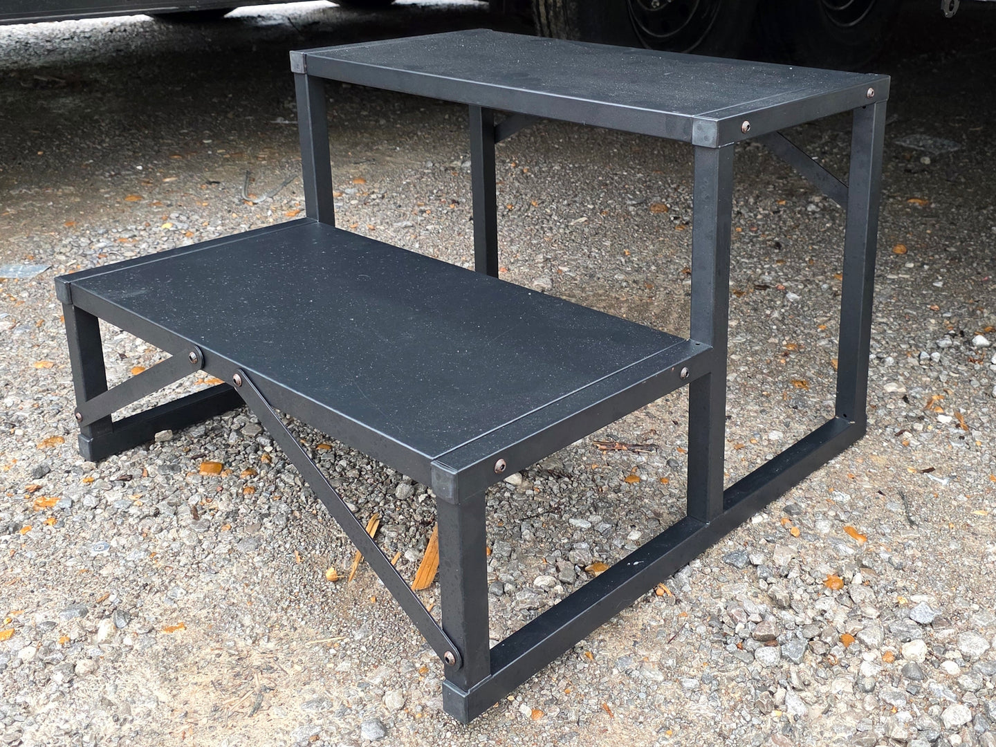 8.5'x24' Black Custom Event Stage Trailer w/ 16' Fold-Down Stage Stair picture 