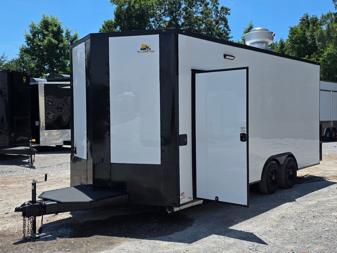 8.5' x 20' Food Event Catering concession Trailer Open front right angle picture 