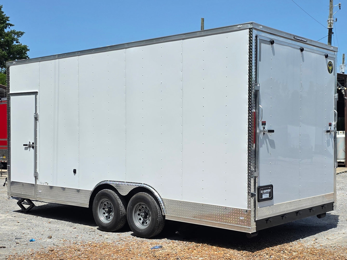 8.5' x 20' White Mobile Stage Trailer Back left angle picture 