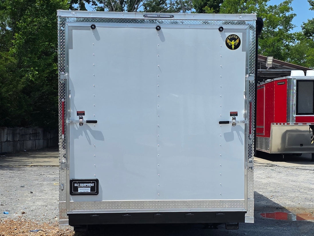 8.5' x 20' White Mobile Stage Trailer Back side picture 