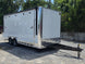 8.5' x 20' White Mobile Stage Trailer Front left angle picture 