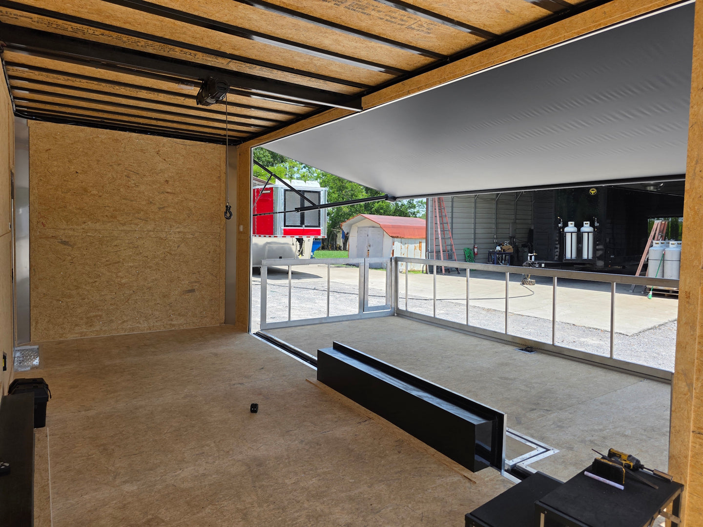 8.5' x 20' White Mobile Stage Trailer Interior back left angle picture 