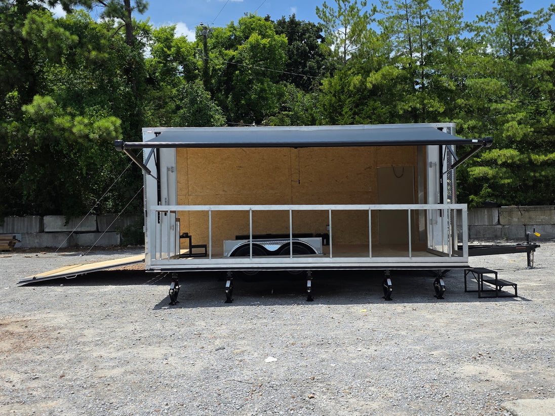 8.5' x 20' White Mobile Stage Trailer Open left side picture 