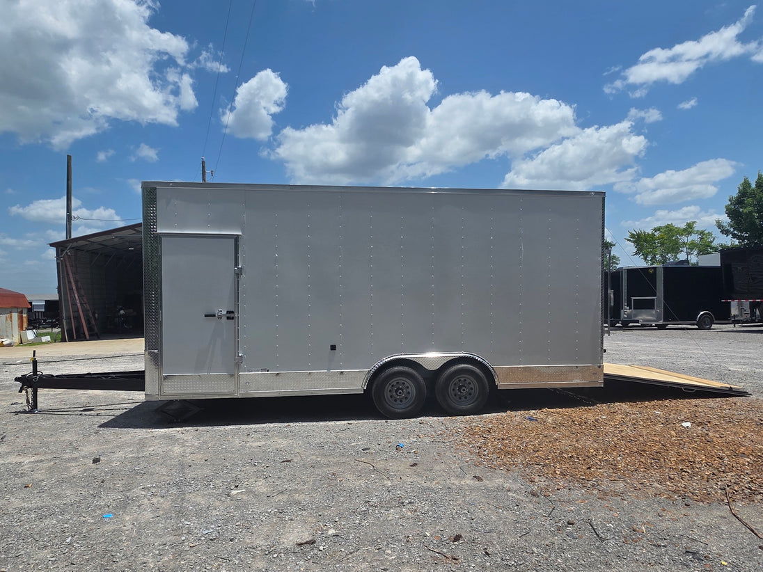 8.5' x 20' White Mobile Stage Trailer Open right side picture 