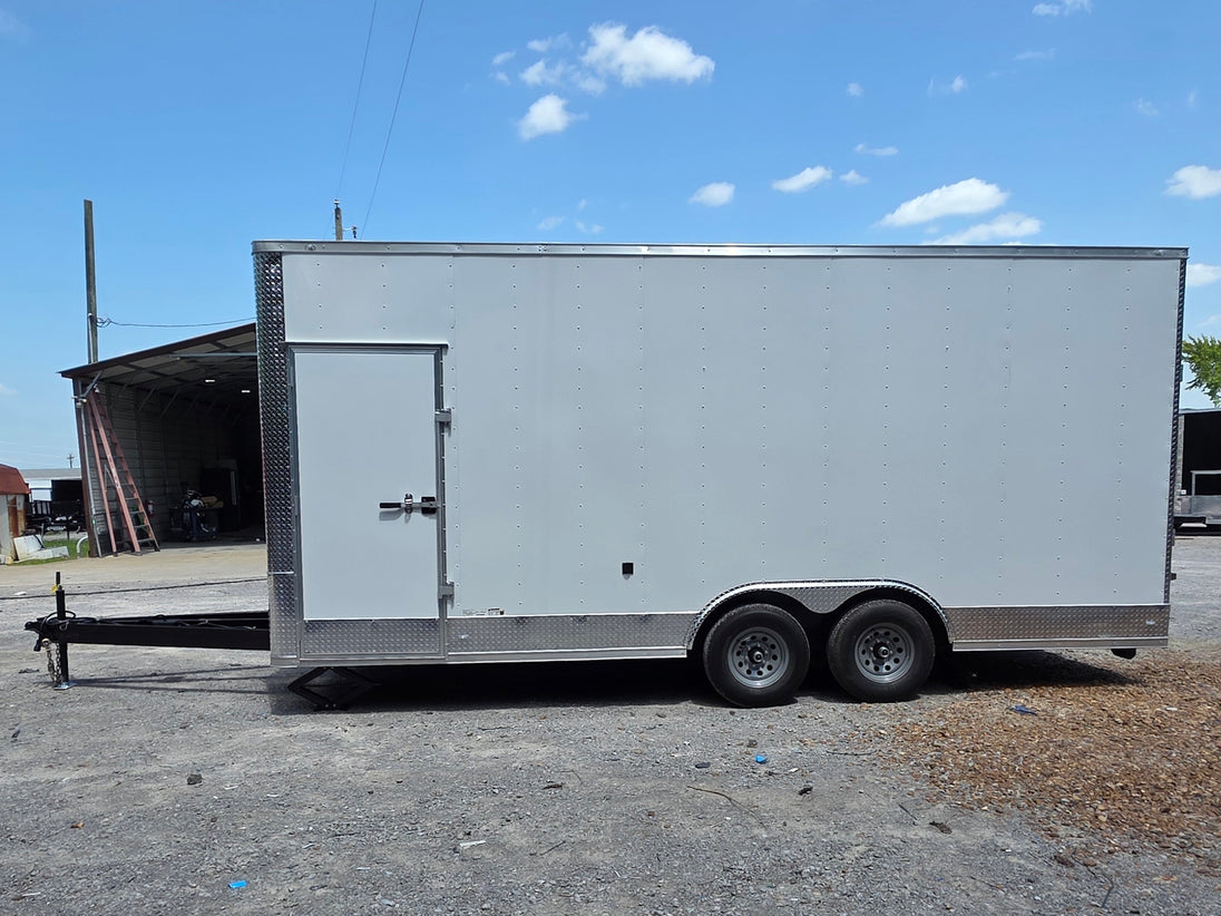 8.5' x 20' White Mobile Stage Trailer Right side picture 