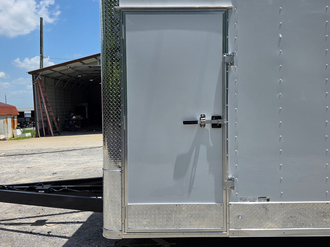 8.5' x 20' White Mobile Stage Trailer Entry door picture 
