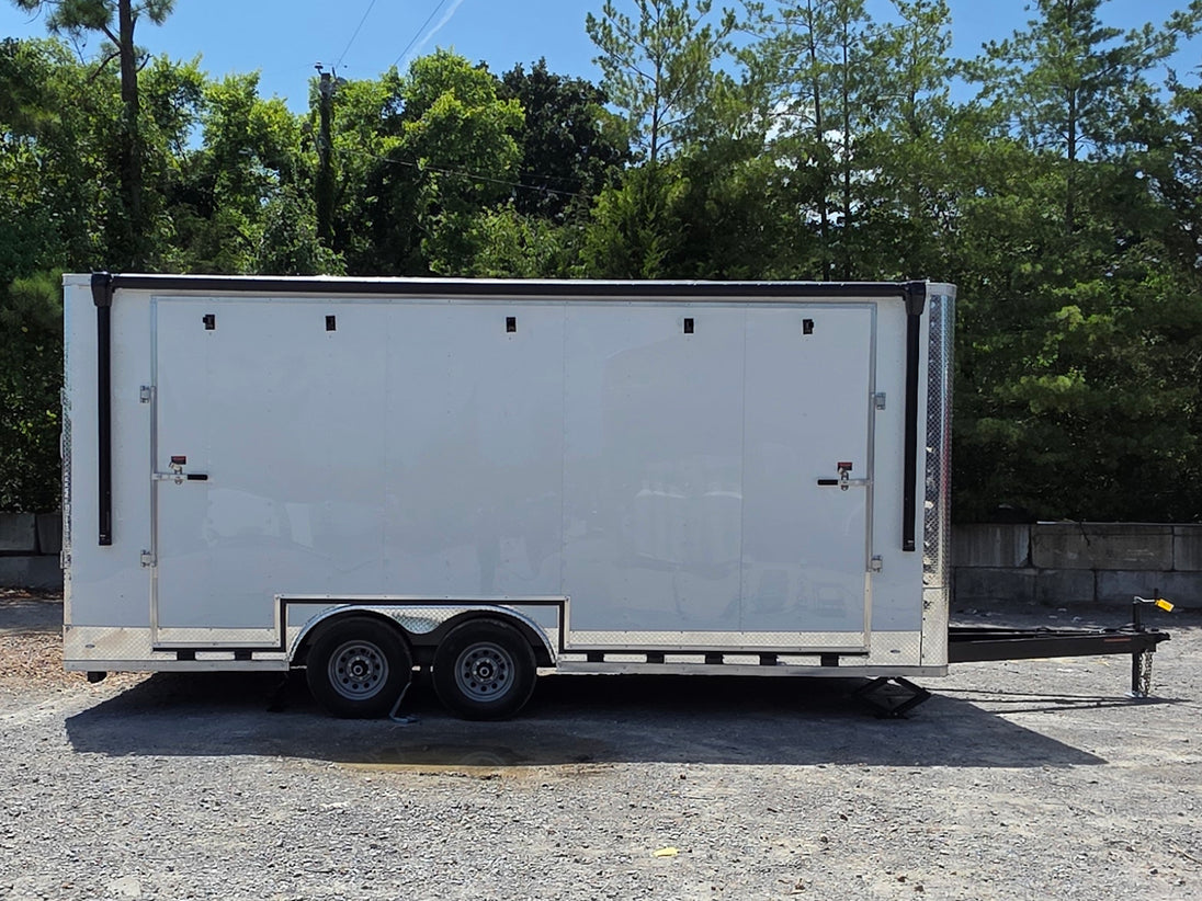 8.5' x 20' White Mobile Stage Trailer Left side picture 