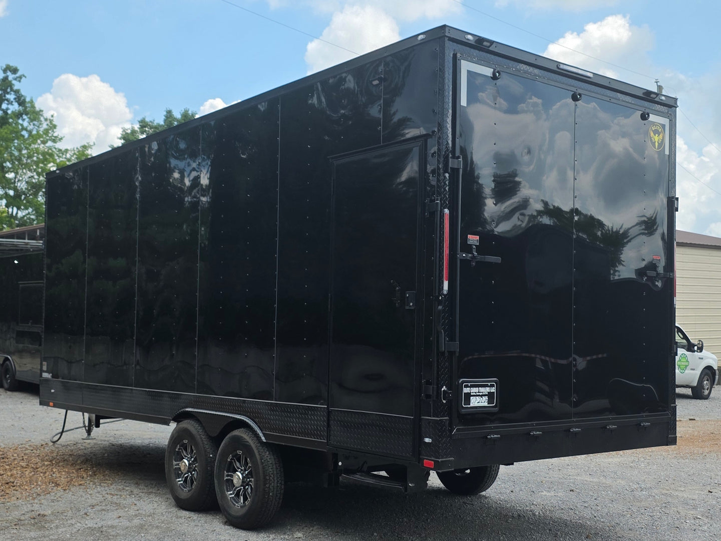 8.5' x 22' Black Deckover Mobile Stage Trailer with Blackout Package Back left angle picture 