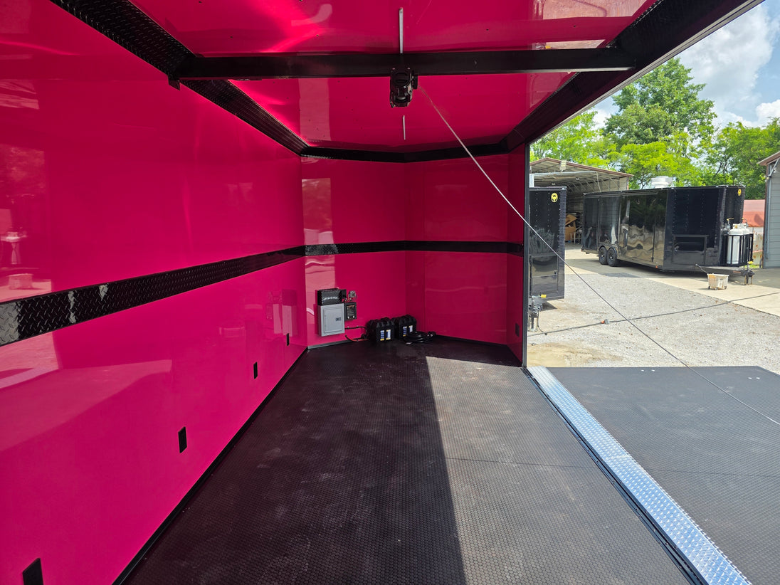 8.5' x 22' Black Deckover Mobile Stage Trailer with Blackout Package Interior back side picture 