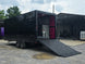 8.5' x 22' Black Deckover Mobile Stage Trailer with Blackout Package Open back left angle picture