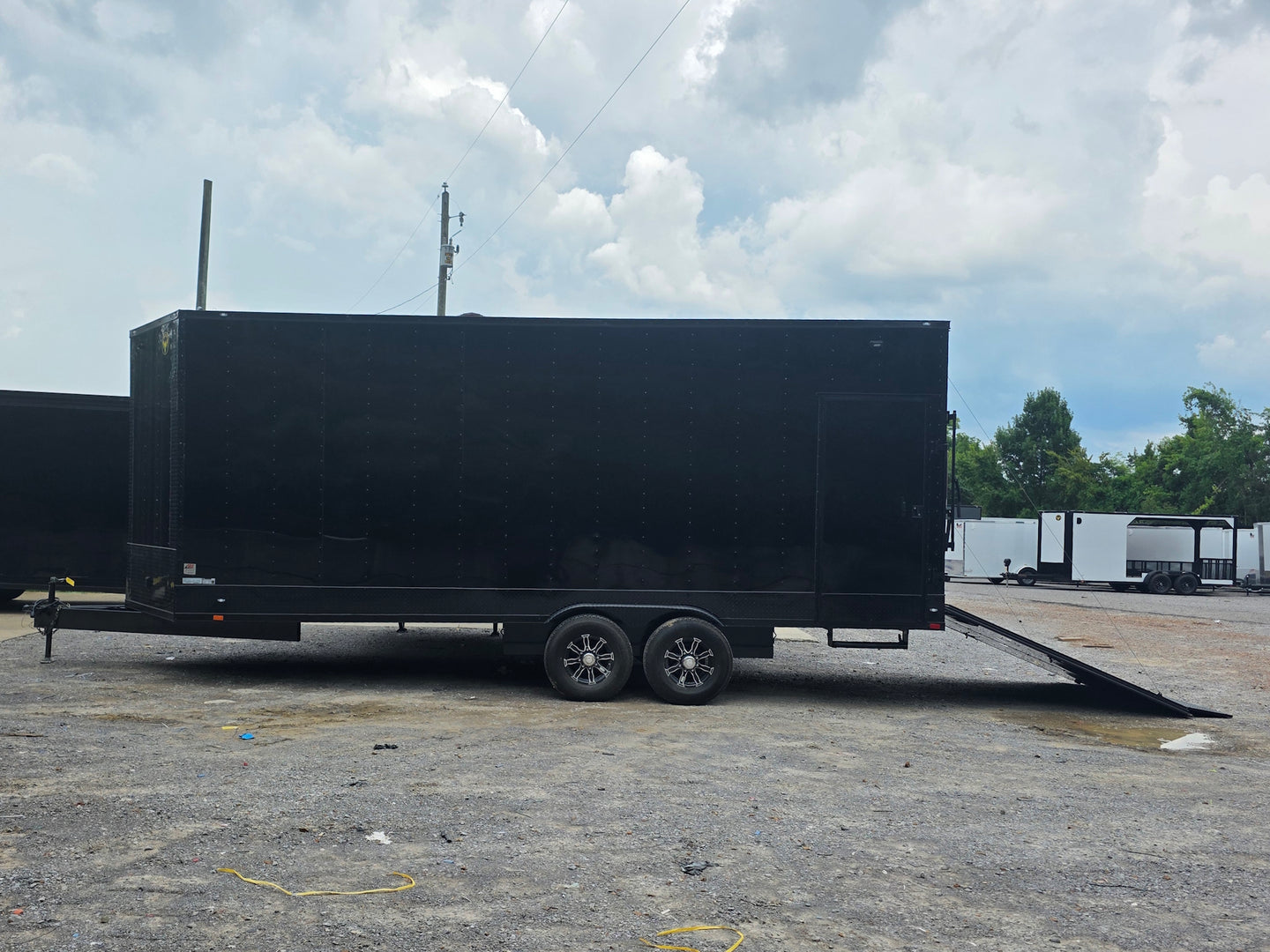 8.5' x 22' Black Deckover Mobile Stage Trailer with Blackout Package Open right side picture 