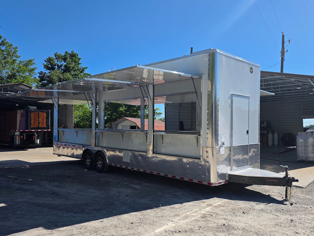 8.5' x 30' Custom Concession Trailer Package Open front left angle picture 