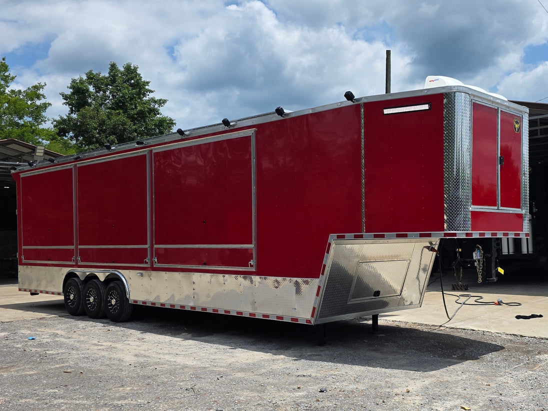 8.5' x 40' Gooseneck Display Merchandise Concession Trailer Front left angle picture 