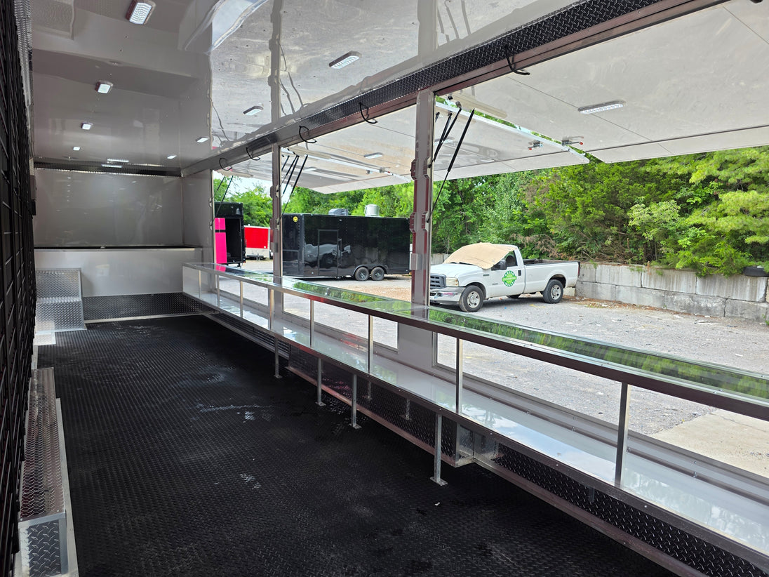 8.5' x 40' Gooseneck Display Merchandise Concession Trailer Interior back left angle picture 